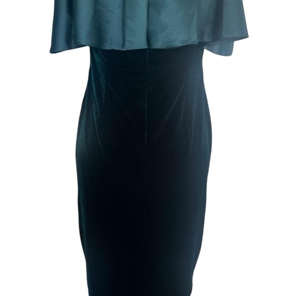 Adrianna-papell Velvet Green Dress Hoilday Cold Shoulder Vintage Classic Size 4 - Picture 6 of 6